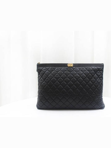 Boy Clutch Large Caviar Black Gold Plated 25th A84407 Chanel