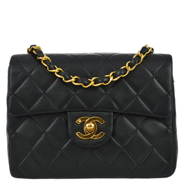 Top Quality Chanel 1991-1994 Black Lambskin Mini Classic Square Flap Bag 17