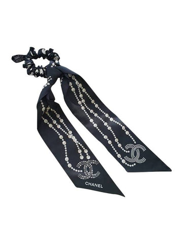 Pearl Chain Twilly Scrunchy Black Chanel
