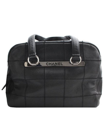 Black lambskin square stitch silver doctor tote bag Chanel