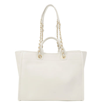 Top Quality Chanel Deauville Leather 2WAY Chain Tote Bag GM White A66941