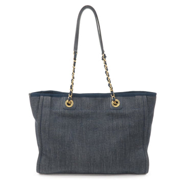 Top Quality Chanel Deauville MM Denim Leather Chain Tote Bag Navy A67001