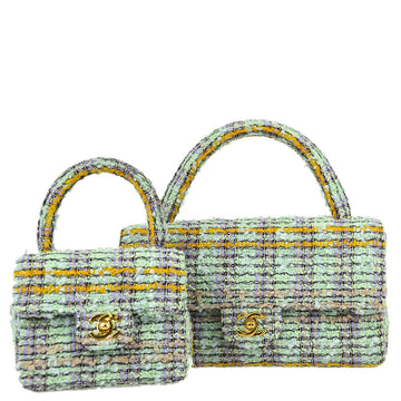 Top Quality Chanel * Light Blue Tweed Classic Flap Handbag Set