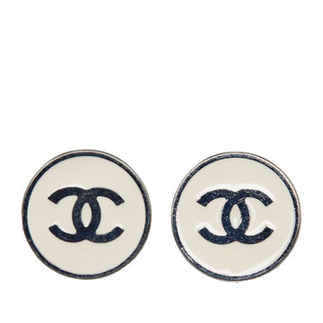 Top Quality Chanel Coco Mark Enamel Earrings Silver White Metal