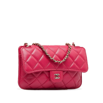 Pink Top Quality Chanel Quilted Caviar Foldable Printed Fabric Tote with Chain