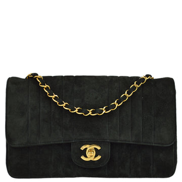 Top Quality Chanel 1991-1994 Black Suede Medium Vertical Stitch Single Flap Bag