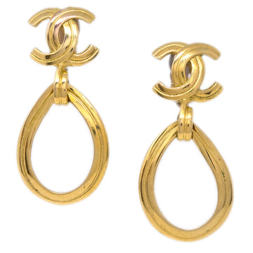 Top Quality Chanel Dangle Hoop Earrings Clip-On Gold 96P
