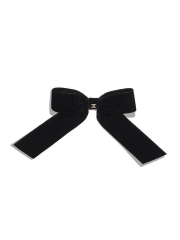 CC Logo Ribbon Bow Velvet Hairpin Black Chanel