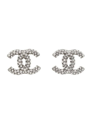 Crystal CC Logo Earrings Silver Chanel