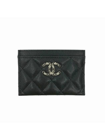 Classic CC Logo Grained Calfskin Card Wallet Black Chanel