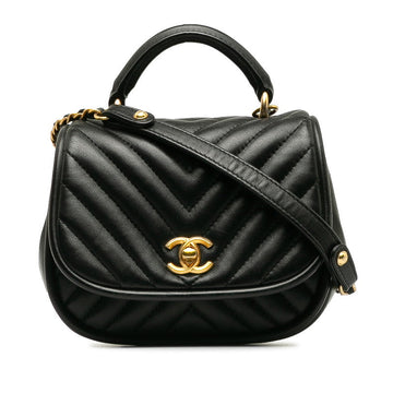 Top Quality Chanel Coco V Stick Top Handle  Chain Shoulder Bag Black Leather  Top Quality Chanel [Middle]