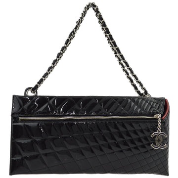 Top Quality Chanel Black Patent Leather Double Chain Shoulder Bag