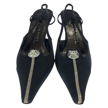 Top Quality Chanel Satin Coco Mark Black Pumps
