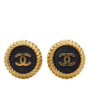 Top Quality Chanel   Coco Mark Round Earrings Black Gold Women's