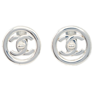 Top Quality Chanel CC Turnlock Round Earrings Clip-On Silver 97P