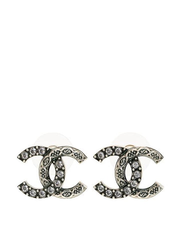 CC Logo   Crystal Earrings Silver Chanel