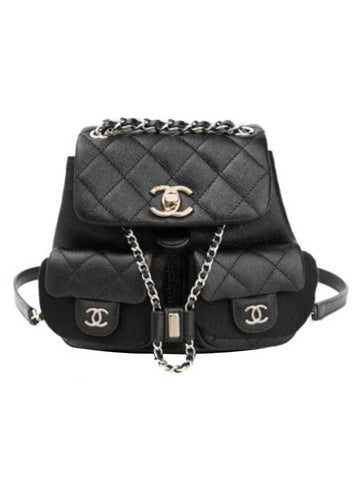 Gold Hardware Two-pocket Calfskin Small Backpack Black Chanel