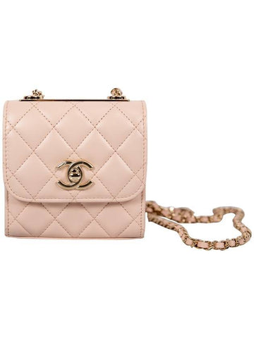 CC Logo Chain Mini Leather Cross Bag Pink Beige Chanel