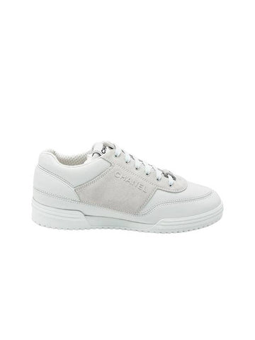 Lettering Two Tone Sneakers Suede Calfskin White Chanel