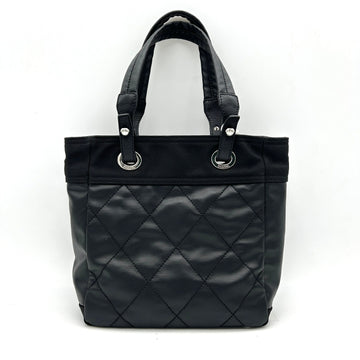 Top Quality Chanel Coated Canvas Leather Quilted Small Paris Biarritz Tote Black LA2976