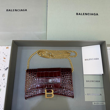 BLN-Ciaga Hourglass Wallet On Chain in Dark Red, For Women,  Bags 7.6in/19Luxe Carry