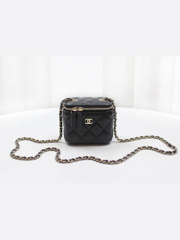Classic chain square mini vanity bag black lambskin gold AP1340 Chanel