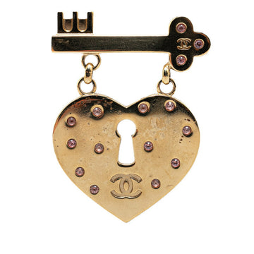 Top Quality Chanel Rhinestone Heart Motif Brooch Gold Plated