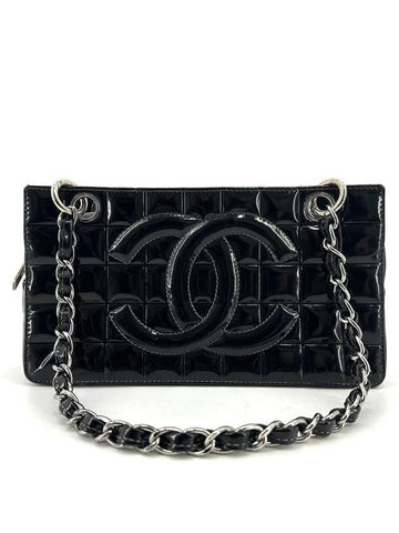 Chocolate bar patent mini chain shoulder bag Chanel