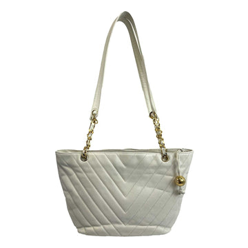 Top Quality Chanel -   1994 White Leather Small Chevron Tote / Shoulder Bag