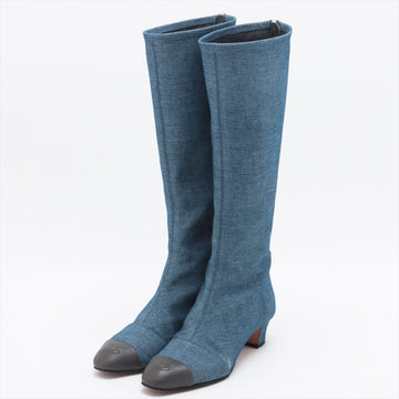 Top Quality Chanel Coco Denim x Leather Long Boots 36C  Navy Fingerprint Part Yablet