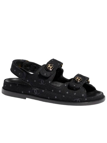 Printed Denim VelcroSandals Black Chanel