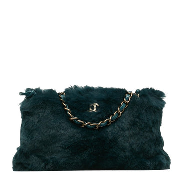 Top Quality Chanel Chain Shoulder Bag in Rabbit Fur Green