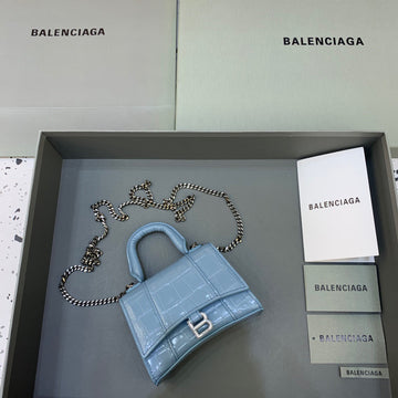 BLN-Ciaga Hourglass Mini Handbag With Chain In Blue, For Women,  Bags 4.7in/12Luxe Carry