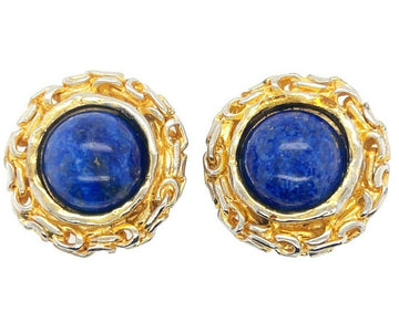 Top Quality Chanel - 93A Woven Chain Lapis Lazuli Cabochon Button Earrings Gold / Blue