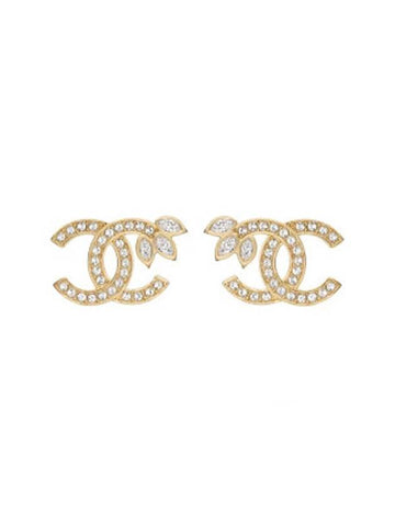CC Logo Leaf Earrings Gold Chanel