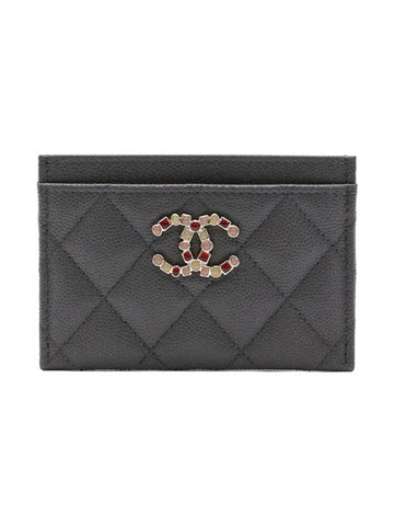 Gemstone CC Logo Caviar Leather Card Wallet Black Chanel