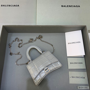 BLN-Ciaga Hourglass Mini Handbag With Chain In Grey, For Women,  Bags 4.7in/12Luxe Carry