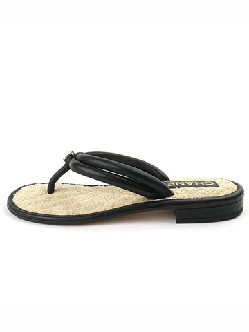 CC Logo Double String Flip Flops Black Chanel