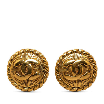 Top Quality Chanel Round Medallion Clip On Earrings Gold Plated Women's
