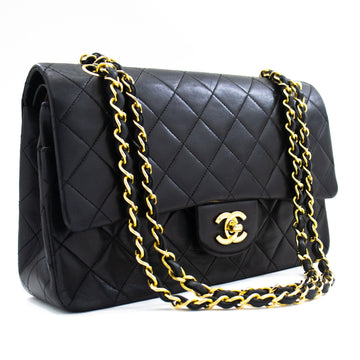 Top Quality Chanel Classic Double New 10" Chain Shoulder Bag Black Lambskin