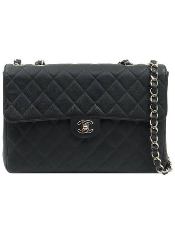 Black Caviar Silver Chain One Flap Classic Jumbo Large Shoulder Bag 6th A11869 Chanel