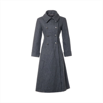 Top Quality Chanel Coconut Button Wool  Silk Long Coat 34  Grey P59015 Strip