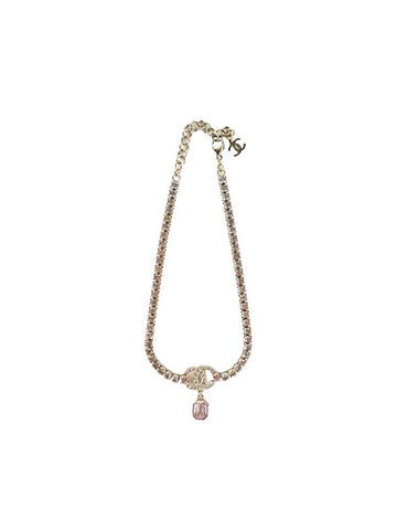 Logo Crystal Choker Necklace Gold Chanel
