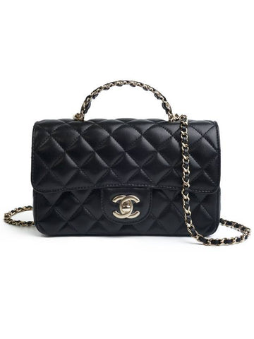Top Handle Lambskin Cross Bag Black Chanel