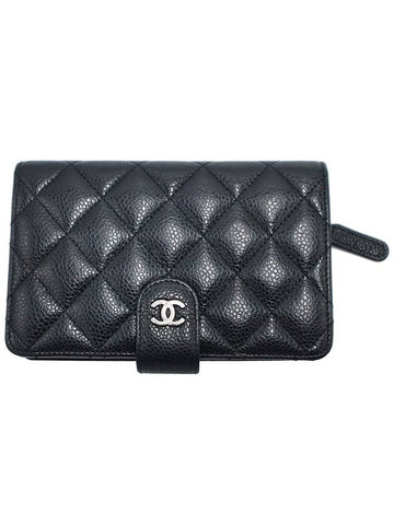 Top Quality Chanel A48667 Black Caviar Silver CC Logo 2 tier Medium Wallet 18th Chanel