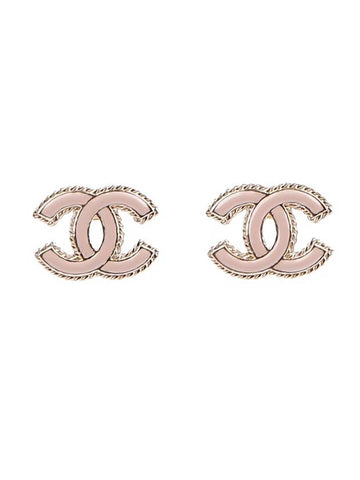 CC Logo Stud Earrings Gold Pink Chanel