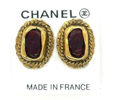 Top Quality Chanel -   70s Gripoix Clip On - Gold Tone and Deep Orange Red - Earrings