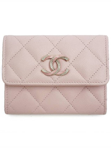 CC Logo Flap Caviar Card Holder Pink Chanel