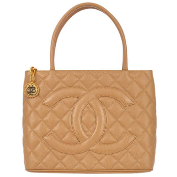 Top Quality Chanel 2001-2003 Medallion Tote Beige Caviar