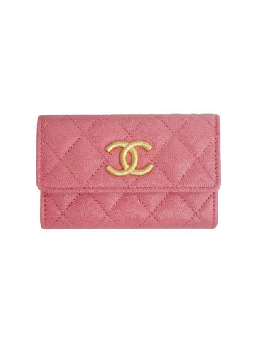 Gold Hardware CC Logo Calfskin Flap Half Wallet Pink Chanel